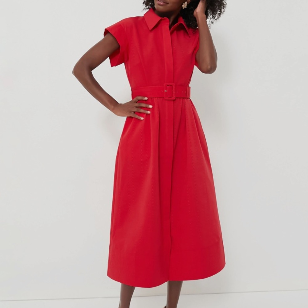 Tuckernuck Red Belted Shirt Midi Dress